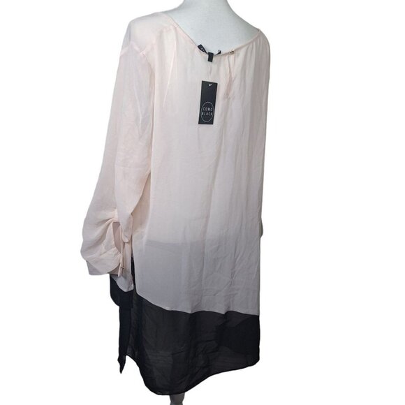 Como Black See Through Blouse Pink Buttons Hi Low Women Plus 3X Sheer Long Cover - Picture 2 of 8